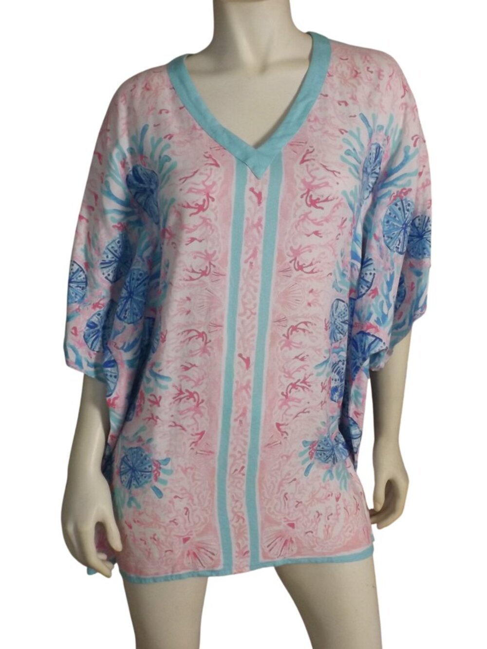LILLY PULIZER Dress/Swim Cover-up, XXS/XS, Short Caftan, Shells, Coral